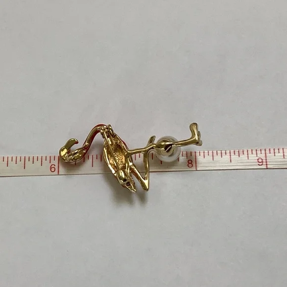 Pinkish Red Flamingo Brooch with Faux Pearl - Picture 5 of 5